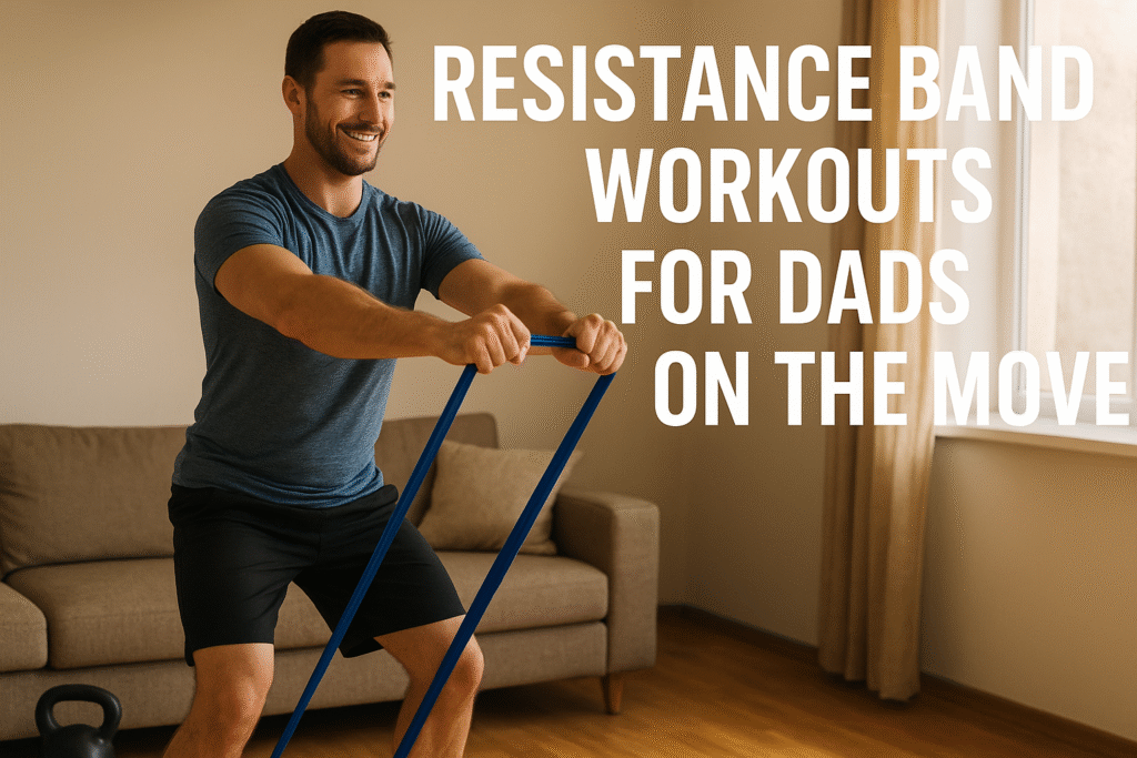 Healthy looking man using a resistance band in his living room